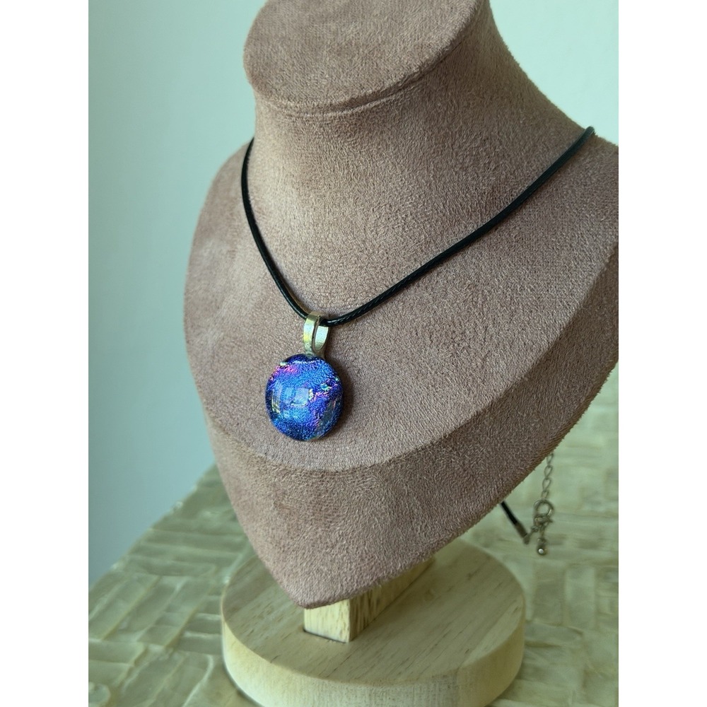 Dichroic Glass Pendant Necklace Blue Purple Iridescent Art Glass Jewelry